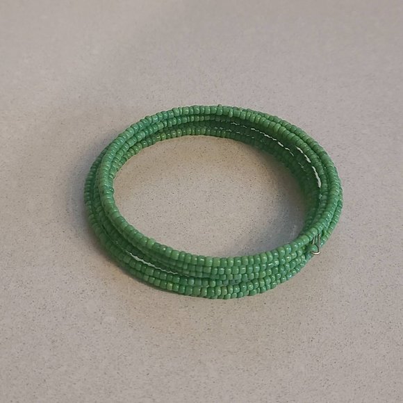 Green Beaded Coil Bracelet - Picture 1 of 8